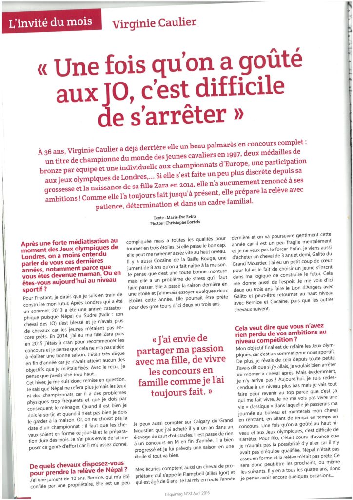 L'Equimag article Virginie Caulier