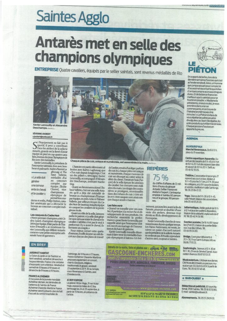 Article de journal sur Antarès sellier