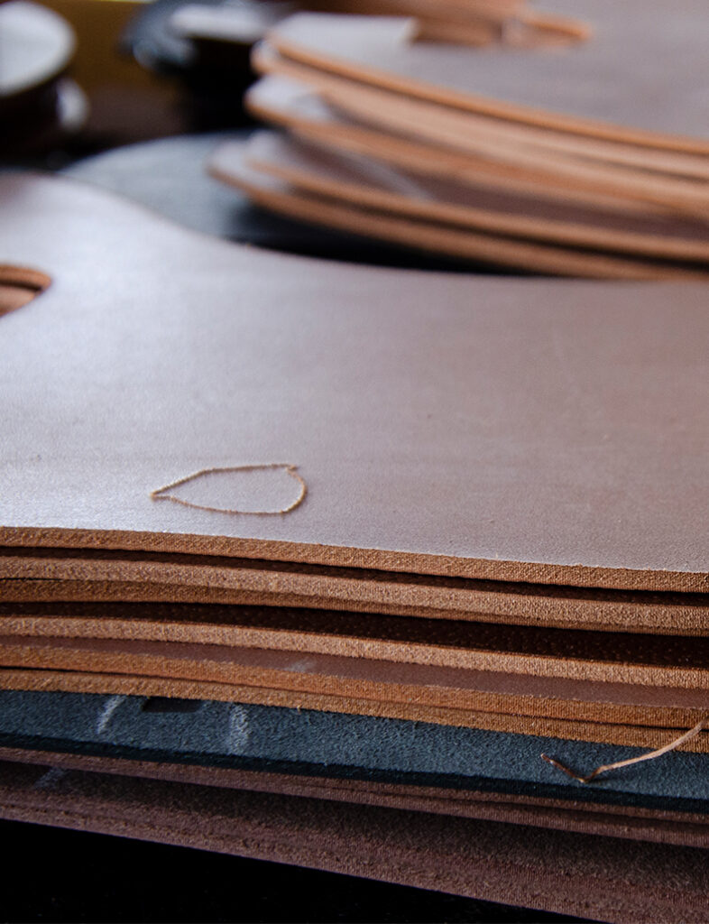 75 leather and foam parts of different shape, size and thickness are needed to make a customs leather saddle.